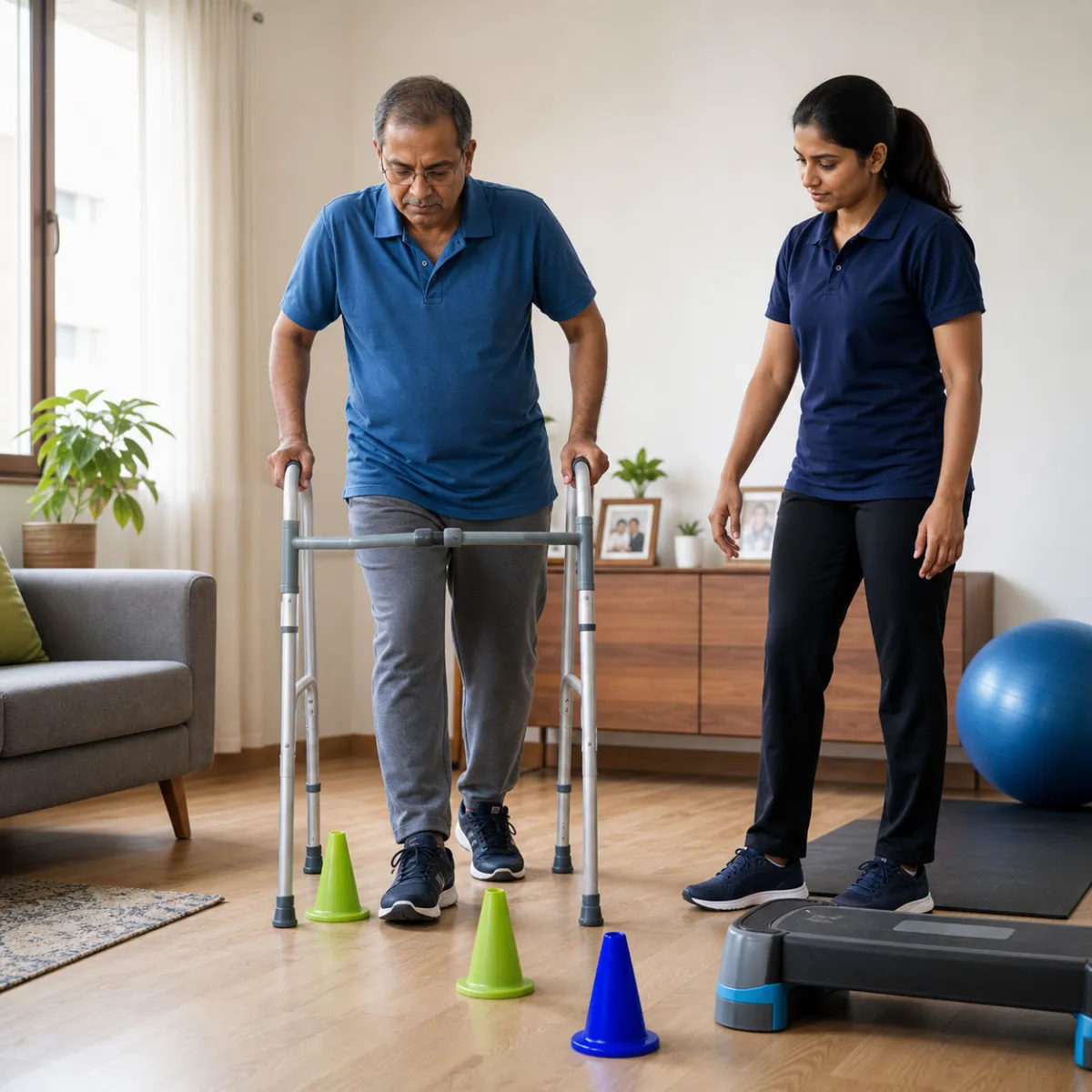 Patient participating in a goal-focused Parkinson's Physiotherapy session with a physiotherapist in Bartala