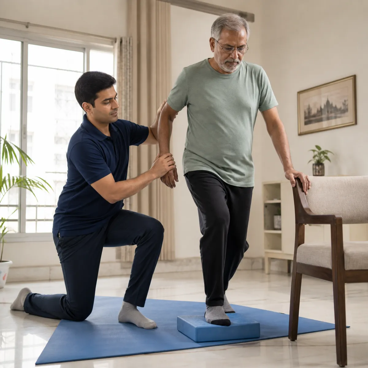 Physiotherapist guiding a structured Parkinson's Physiotherapy treatment session in Bartala