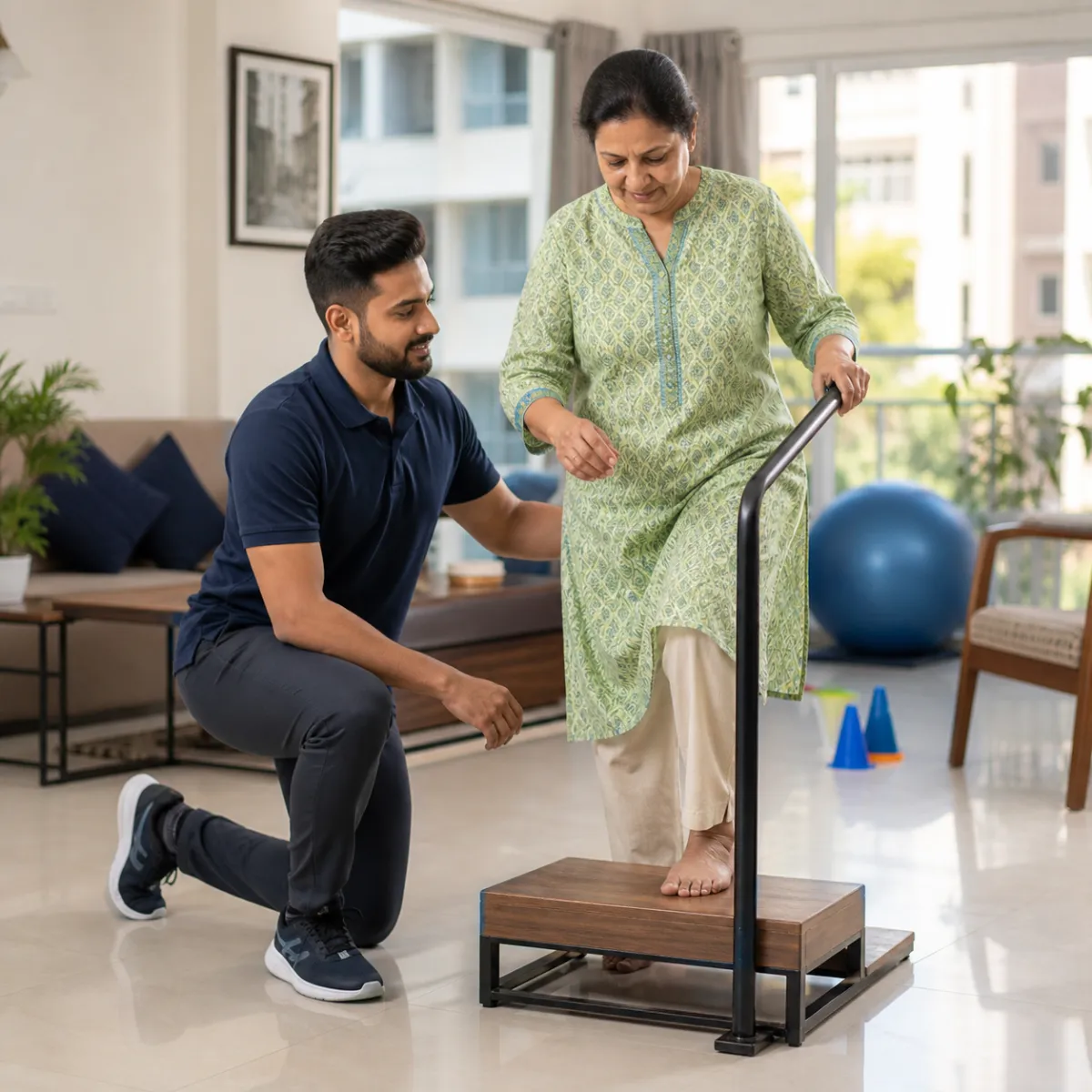 Patient participating in a goal-focused Peripheral Neuropathy Rehabilitation session with a physiotherapist in Bartala