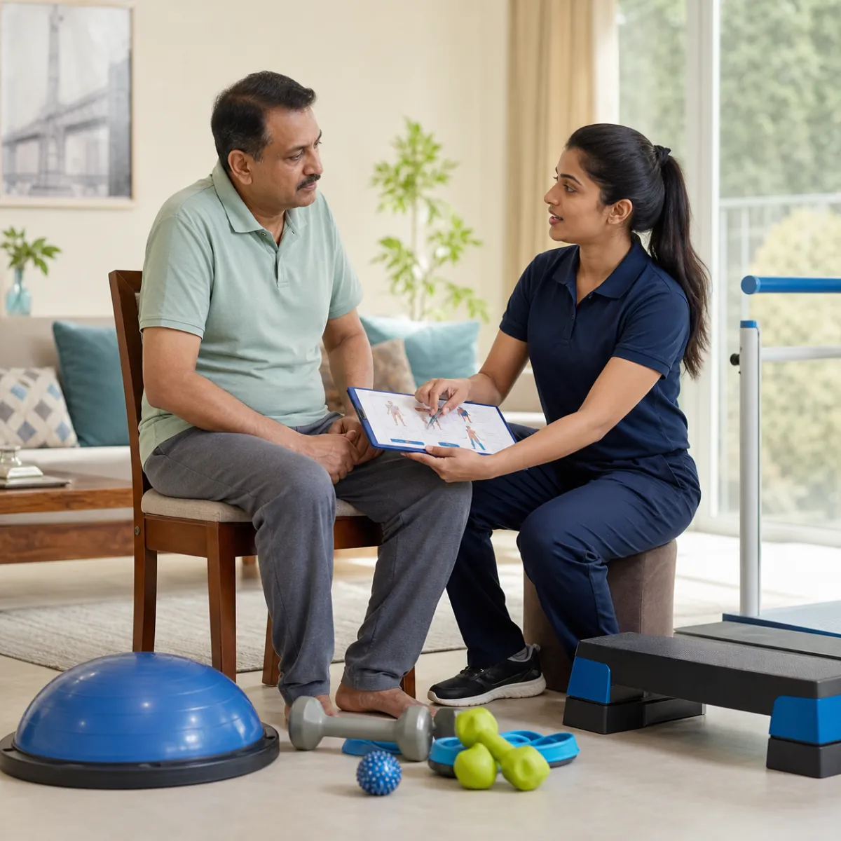Physiotherapist completing an individualized Peripheral Neuropathy Rehabilitation assessment in Bartala