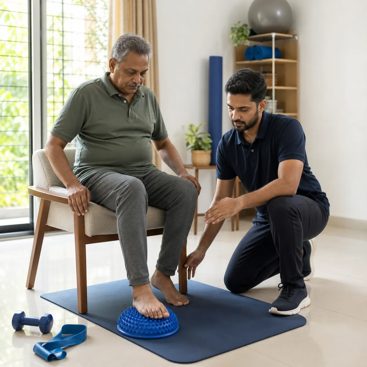 Physiotherapist guiding a structured Peripheral Neuropathy Rehabilitation treatment session in Bartala