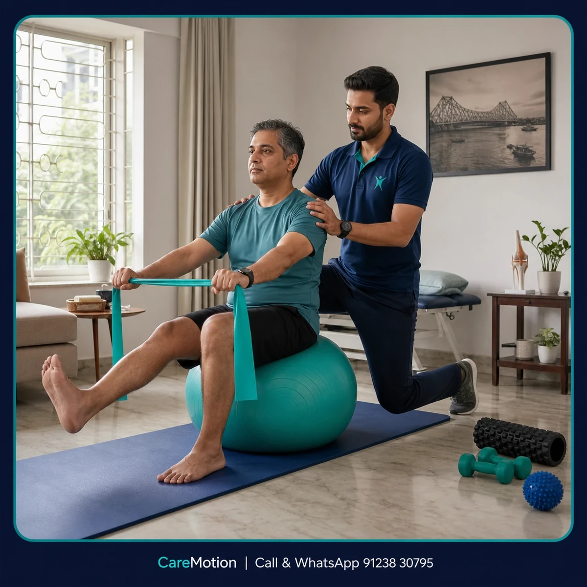 Physiotherapist providing local, in-home physiotherapy for a patient in Action Area Iiie