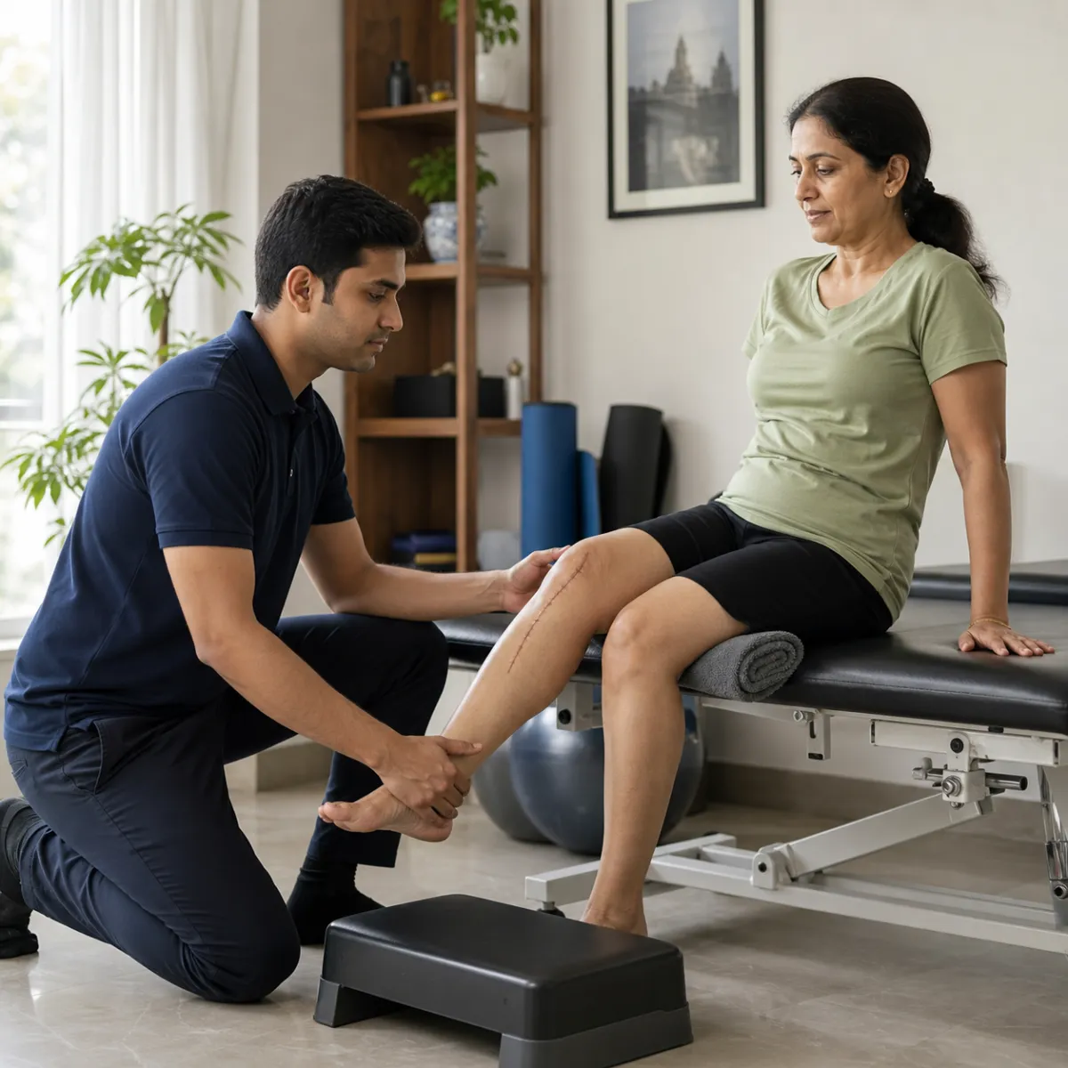 Physiotherapist assessing symptoms and functional limitations relevant to Post Surgical Rehabilitation in Krishnapur