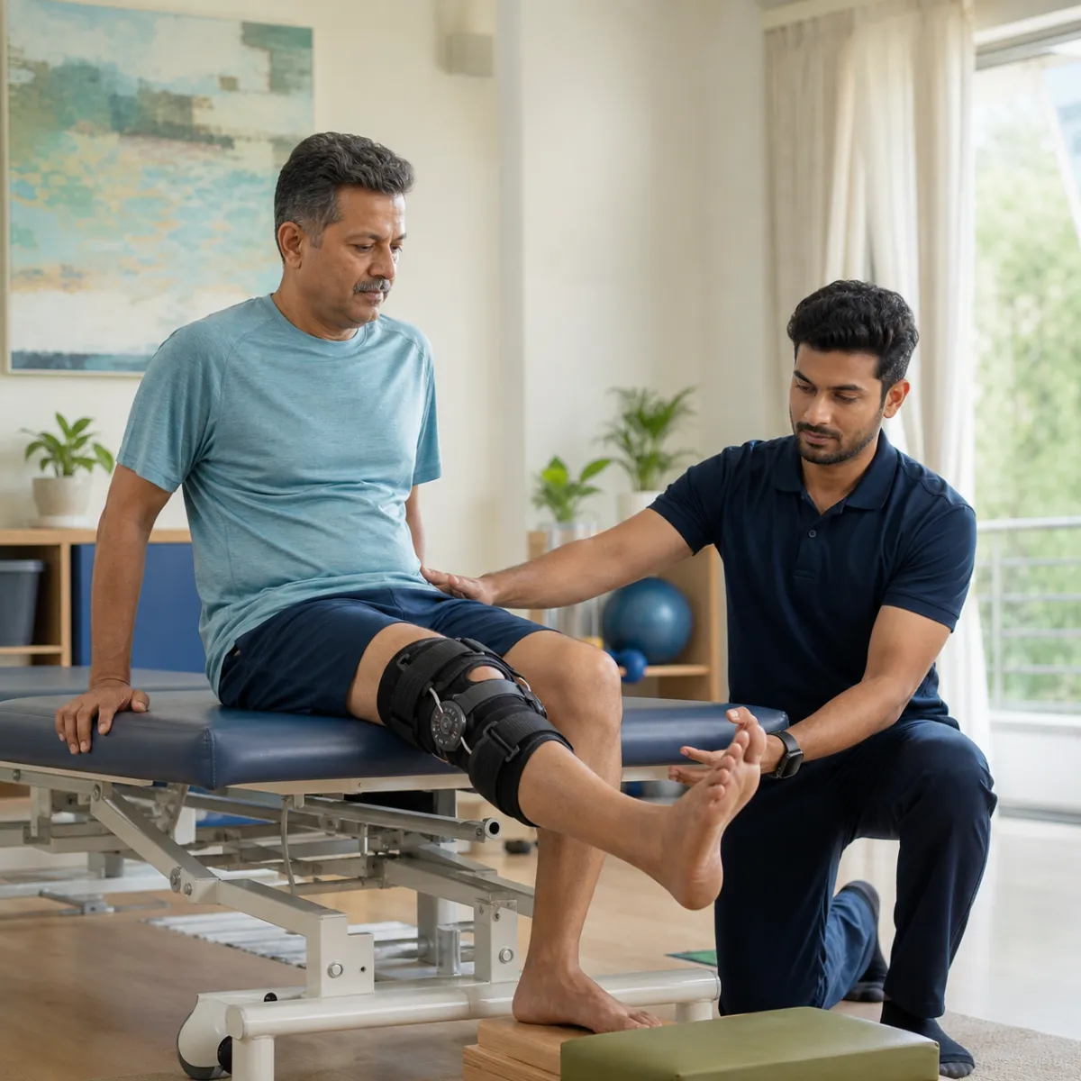 Physiotherapist guiding a structured Post Surgical Rehabilitation treatment session in Krishnapur
