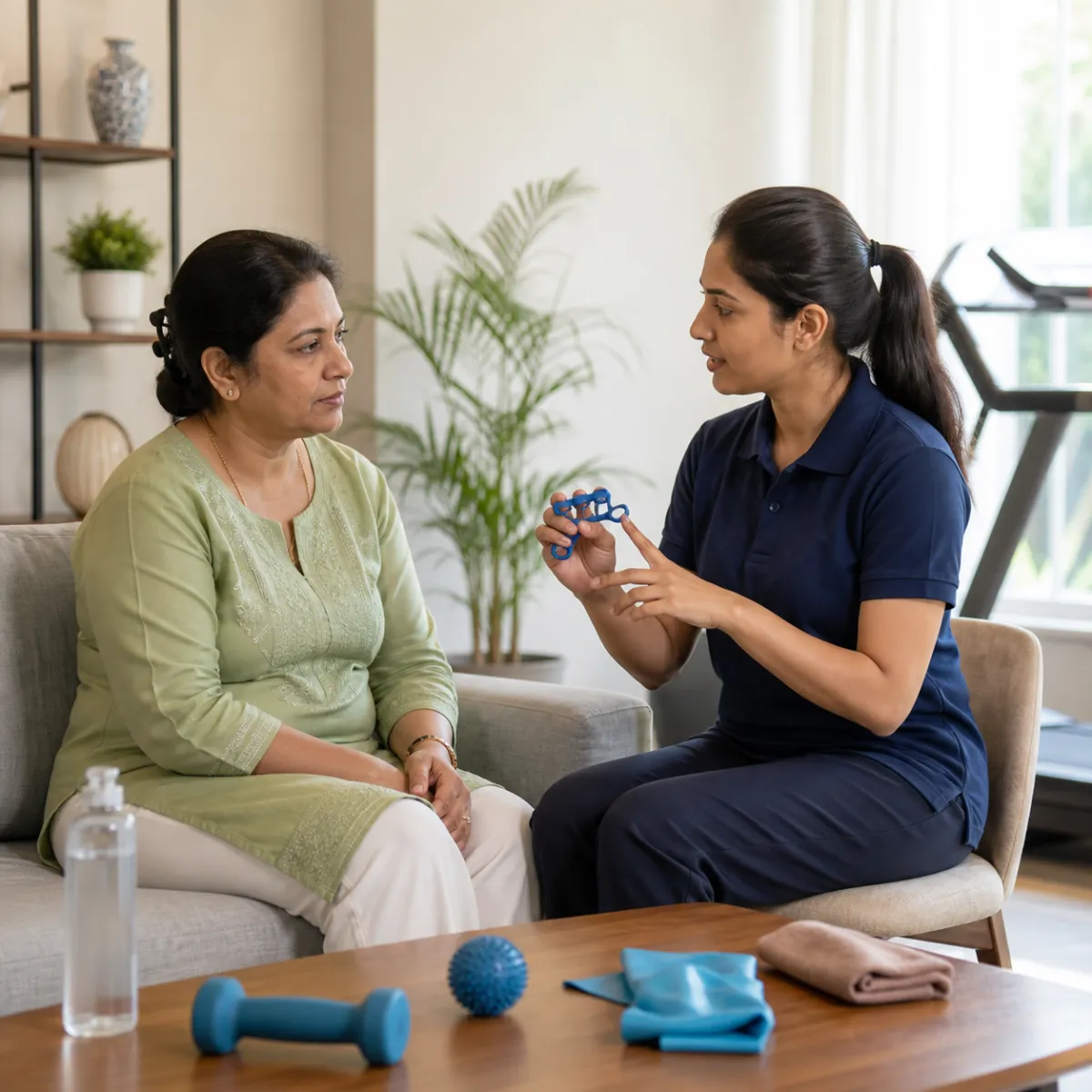 Physiotherapist completing an individualized Rheumatoid Arthritis Rehabilitation assessment in Kamdevpur