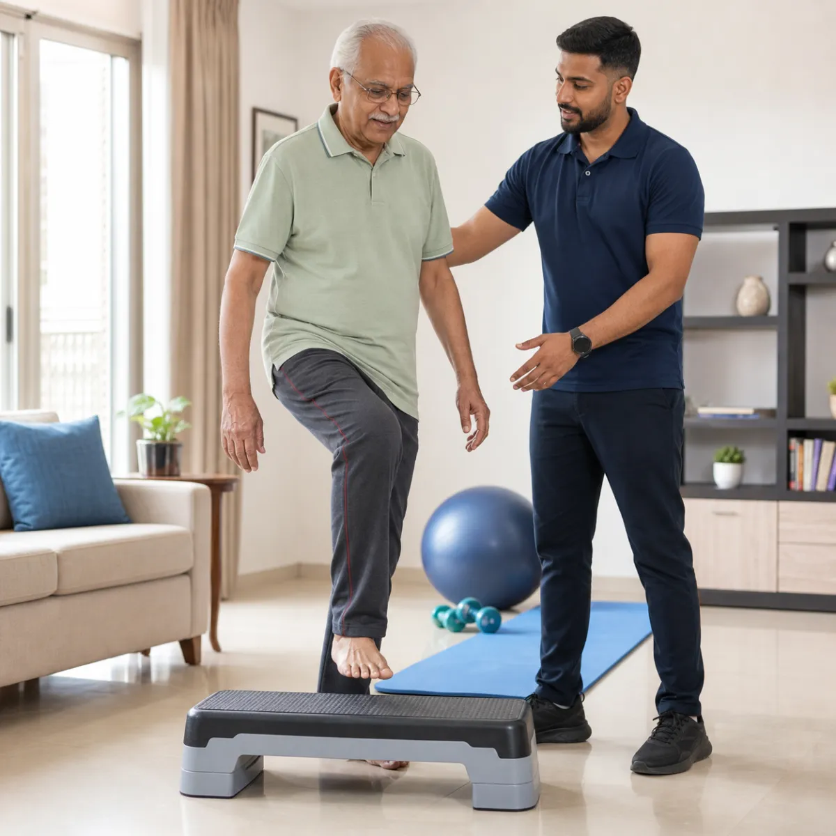 Patient participating in a goal-focused Senior Health and Mobility Check-Up session with a physiotherapist in Rajarhat Deara