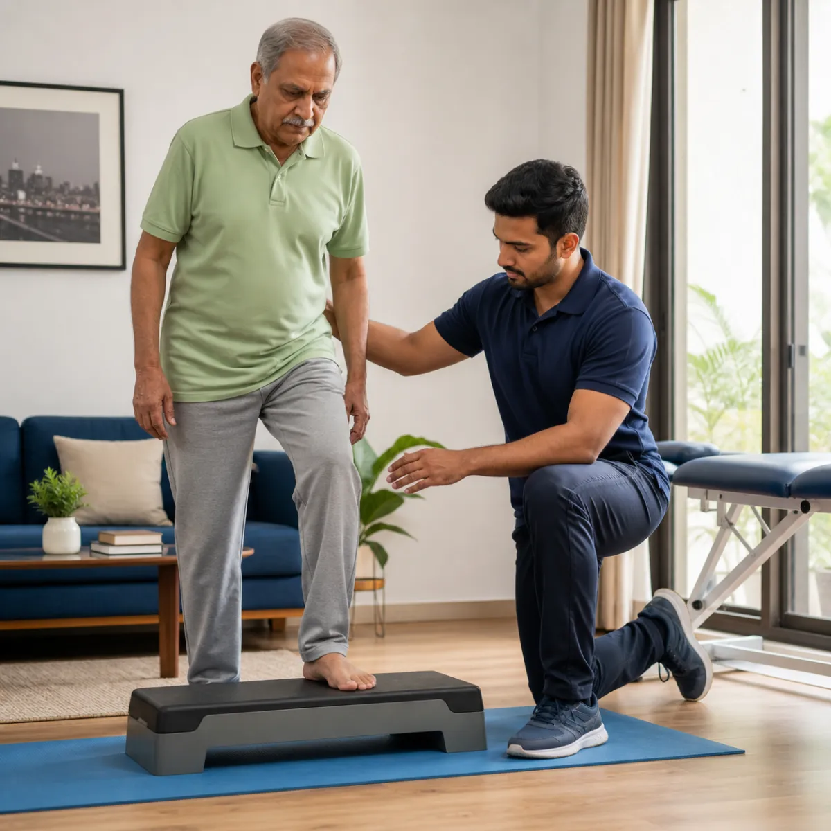Physiotherapist assessing symptoms and functional limitations relevant to Senior Health and Mobility Check-Up in Rajarhat Deara