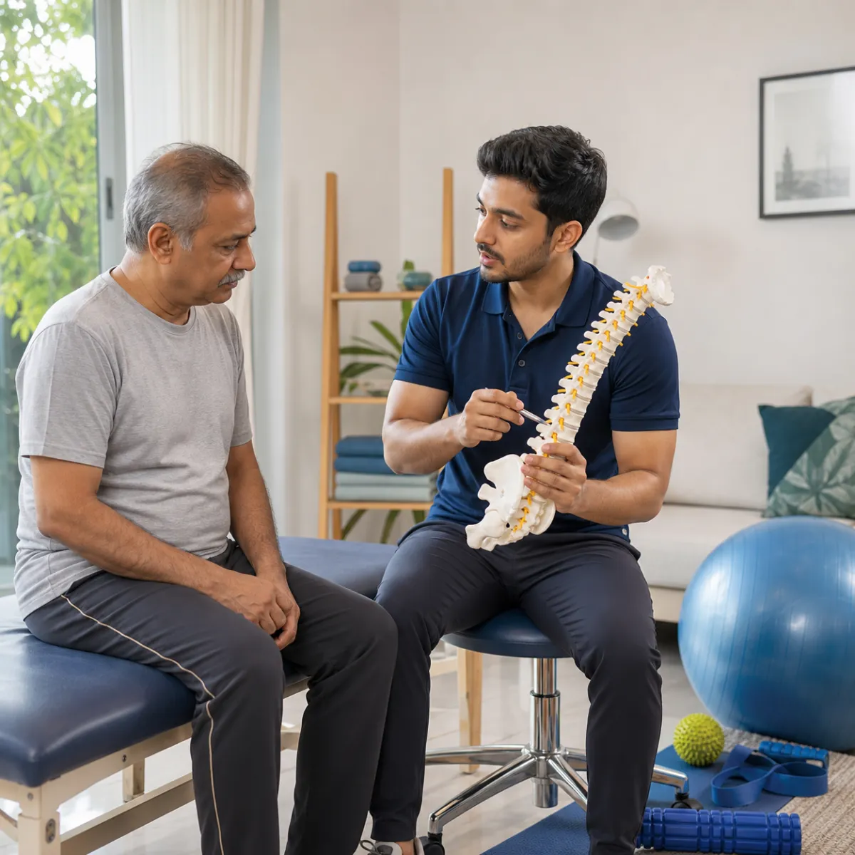 Physiotherapist completing an individualized Spine Surgery Rehabilitation assessment in Boral