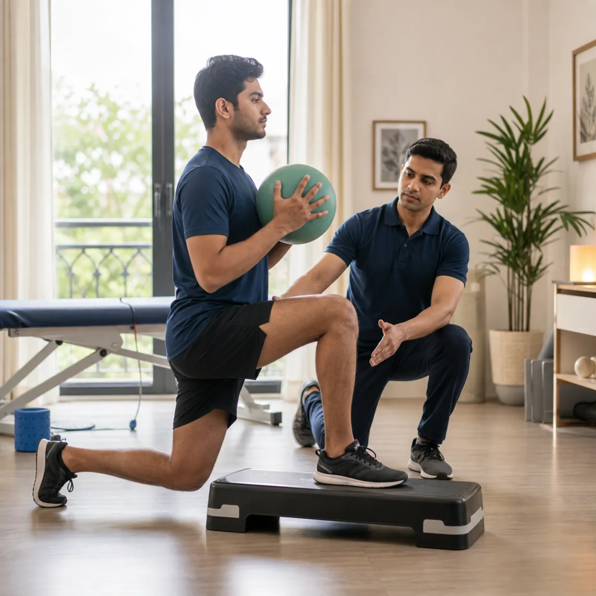 Patient participating in a goal-focused Sports Physiotherapy session with a physiotherapist in Kamdevpur