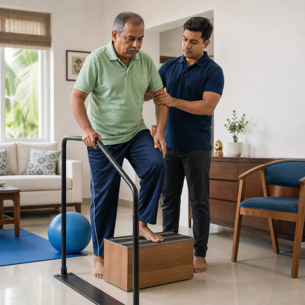 Patient participating in a goal-focused Stroke Rehabilitation session with a physiotherapist in Achhipur