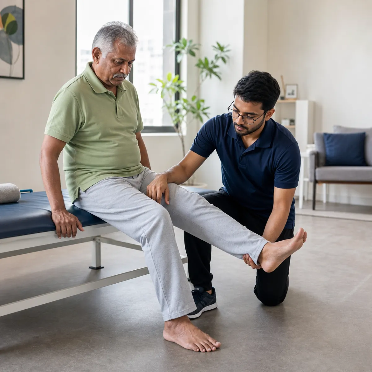 Physiotherapist assessing symptoms and functional limitations relevant to Stroke Rehabilitation in Achhipur