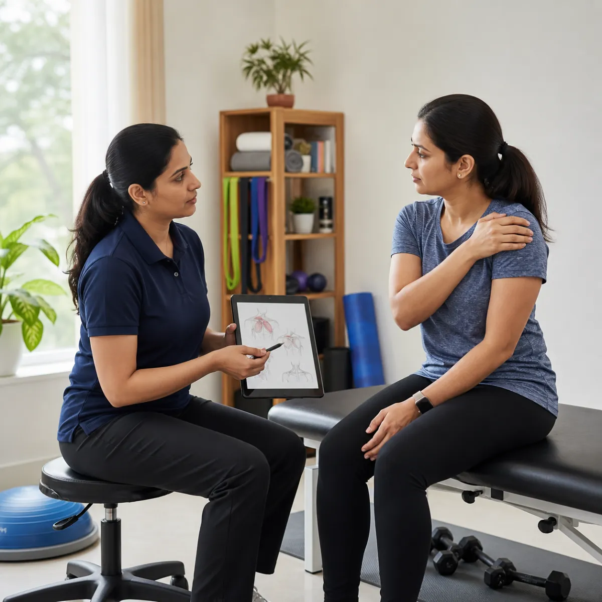 Physiotherapist completing a Tendinitis and Bursitis Treatment assessment in Kamdevpur