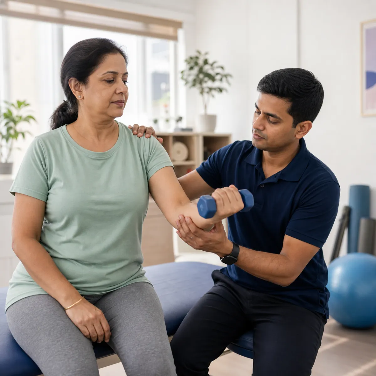 Physiotherapist guiding a structured Tendinitis and Bursitis Treatment treatment session in Kamdevpur