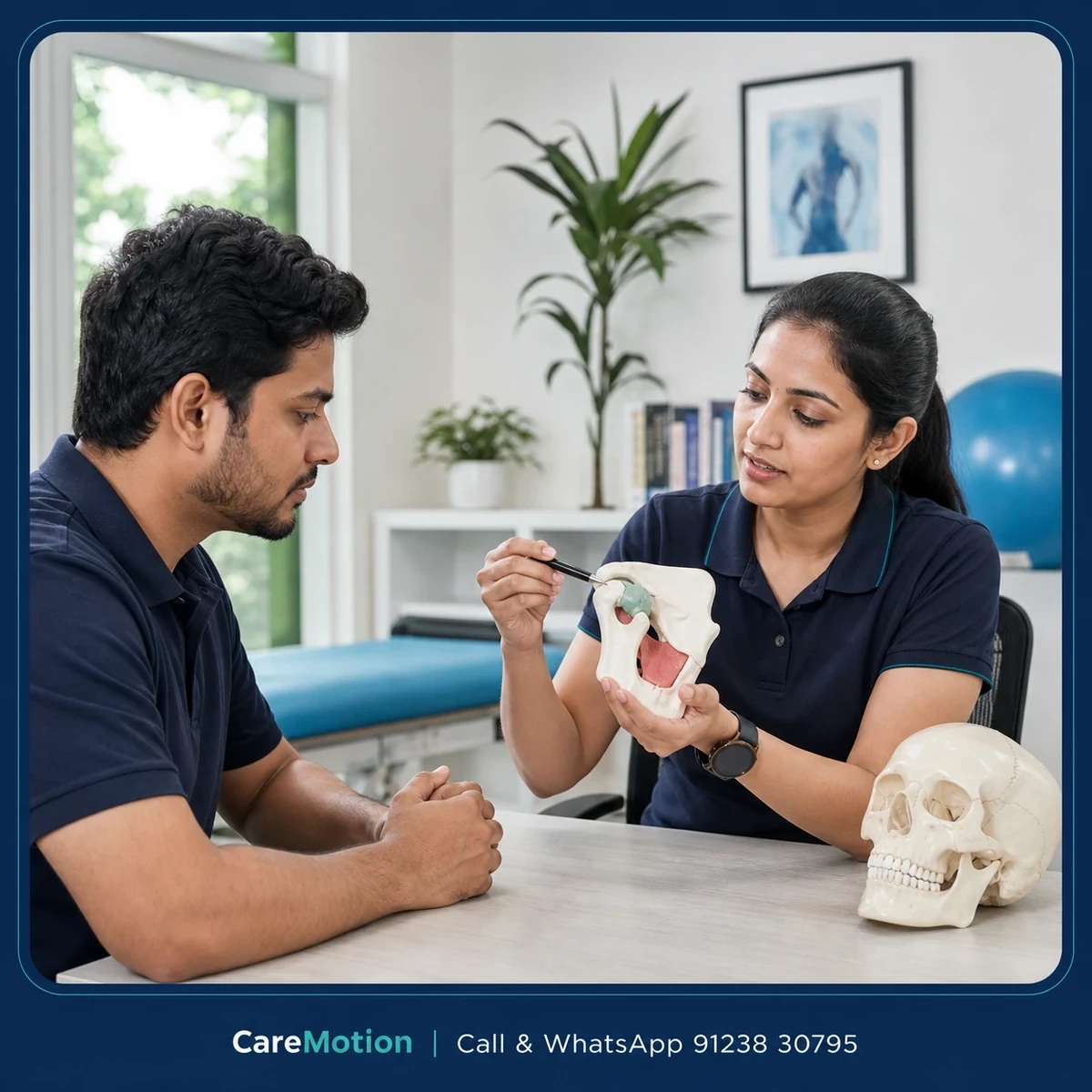 Physiotherapist completing an individualized TMJ Physiotherapy assessment in Action Area Iib