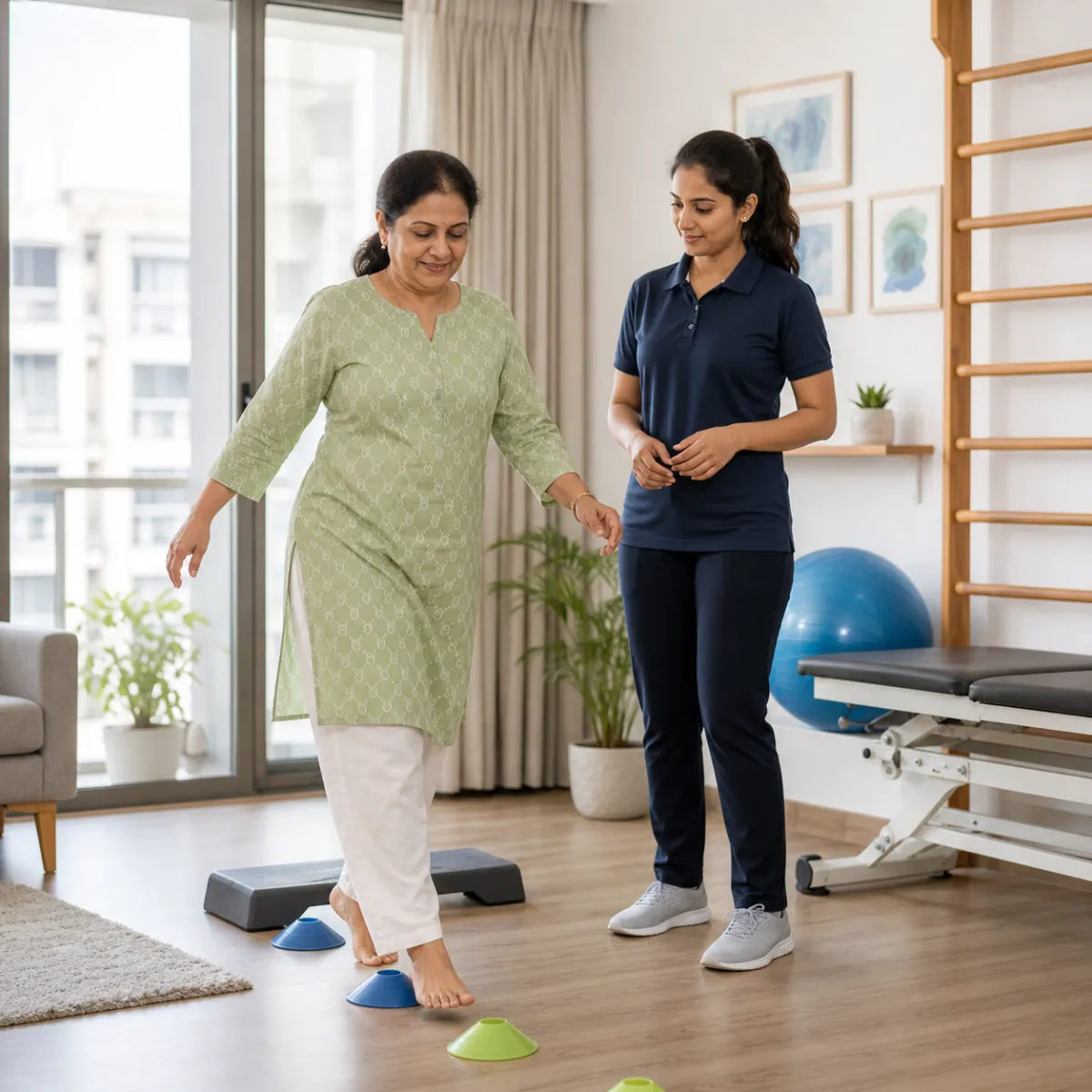 Patient participating in a goal-focused Vestibular Rehabilitation session with a physiotherapist in Bidhan Nagar