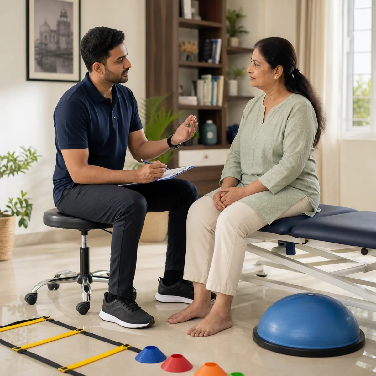 Physiotherapist completing an individualized Vestibular Rehabilitation assessment in Bidhan Nagar