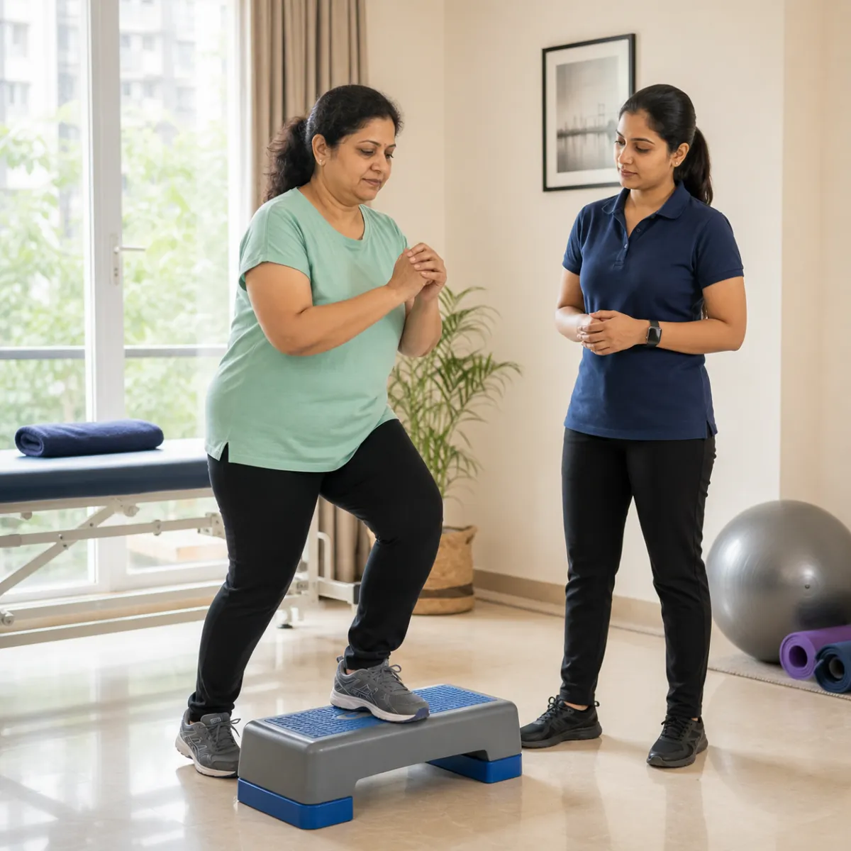 Patient participating in a goal-focused Weight Management Physiotherapy session with a physiotherapist in Hetalkhali