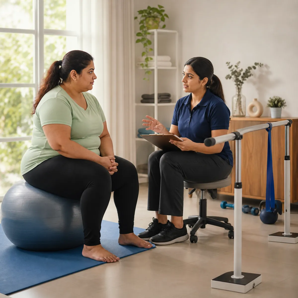 Physiotherapist completing an individualized Weight Management Physiotherapy assessment in Hetalkhali