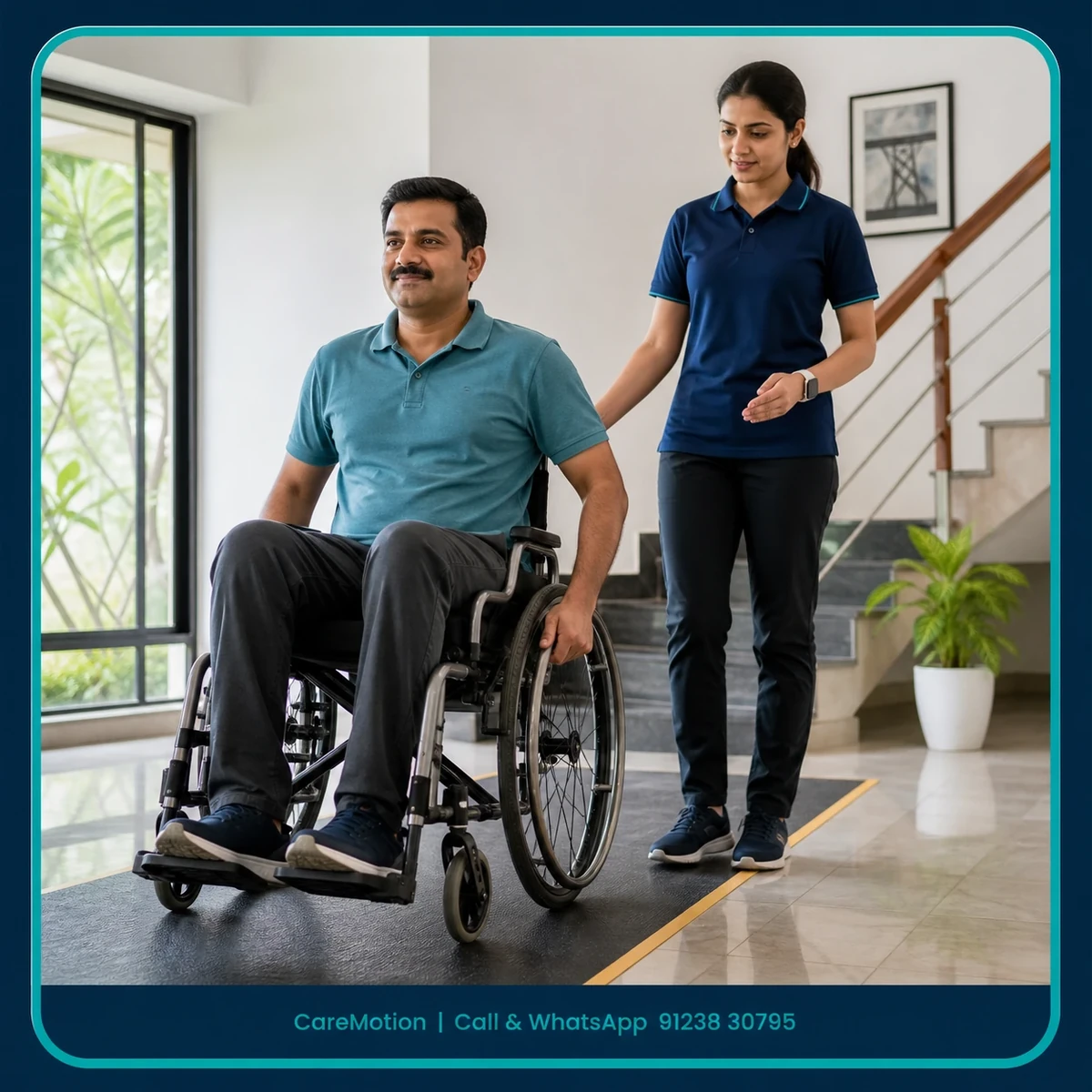 Patient participating in a goal-focused Wheelchair Assessment and Training session with a physiotherapist in Sethbagan