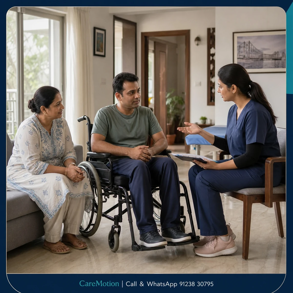 Physiotherapist completing an individualized Wheelchair Assessment and Training session in Sethbagan