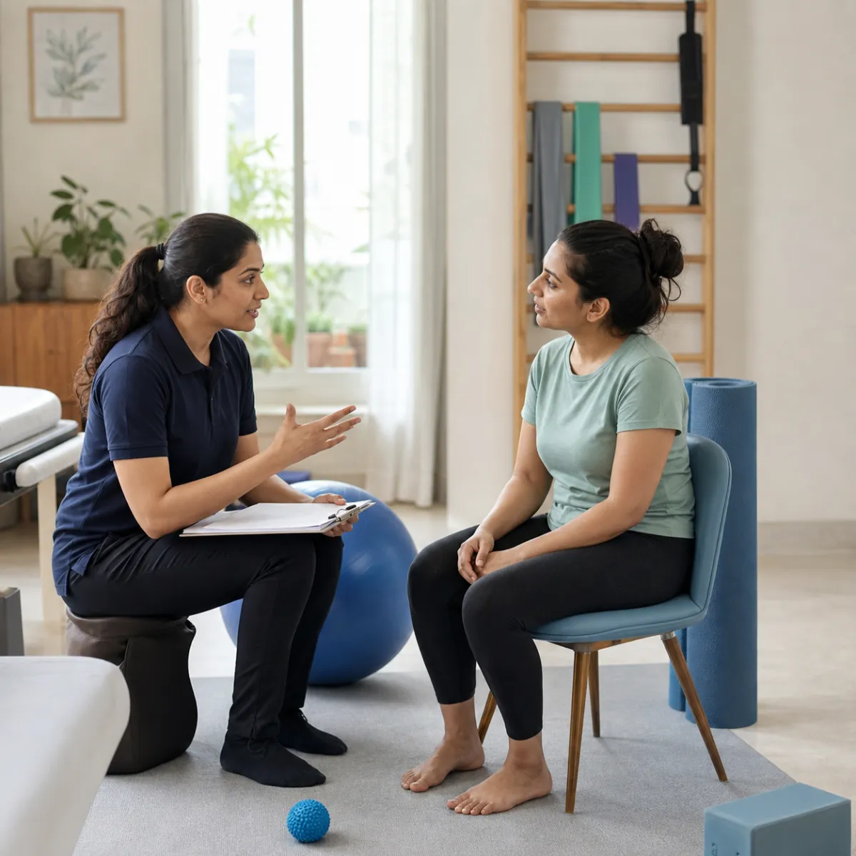 Physiotherapist completing an individualized Women's Health Physiotherapy assessment in Bidhan Nagar Sai Complex
