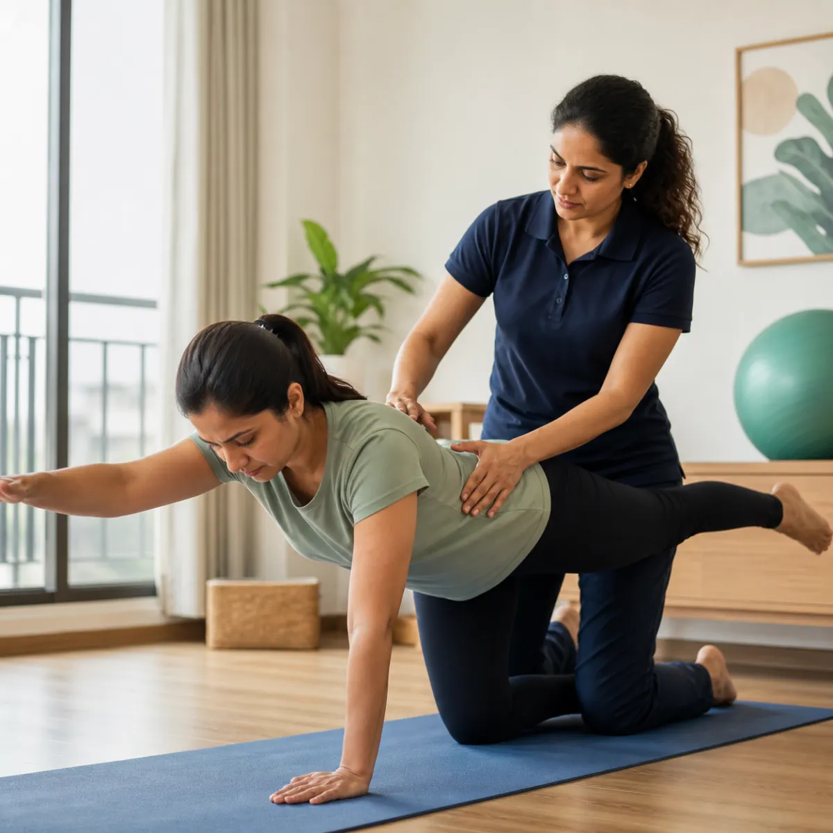 Physiotherapist guiding a structured Women's Health Physiotherapy treatment session in Bidhan Nagar Sai Complex