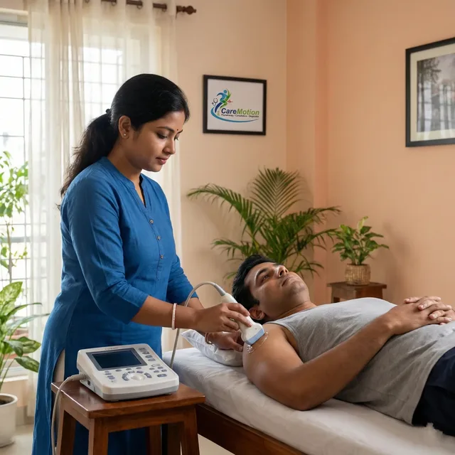 Senior citizen practicing balance exercises with a physiotherapist at home in Ruby