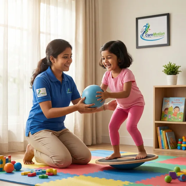 Senior citizen practicing balance exercises with a physiotherapist at home in Ruby